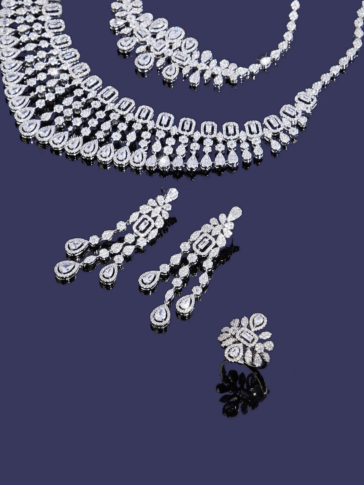 New Elegantly Quality Dress Jewelry Luxury Necklace Earrings Sets Cubic Zirconia Jewelry Sets Women Bridal Wedding