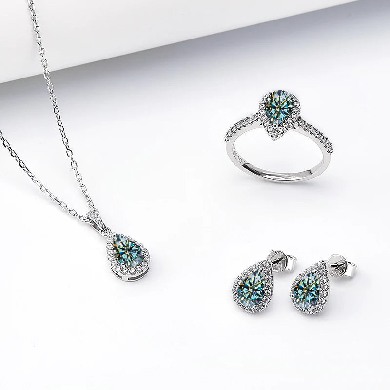 Jewelry Set Moissanite Jewelry Set Pear-shaped It Includes Ring Necklace & Earrings Suitable for Weddings and Ideal As A Gift