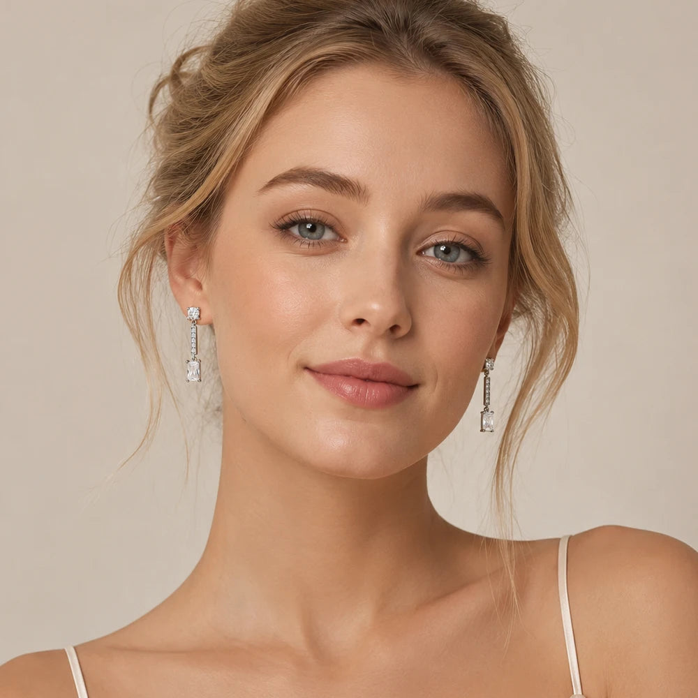 Ear Studs Angular Stones,Europe Graphic Modern Design Jewerly For Women Summer New Classic Gift In 925 Sterling Silver