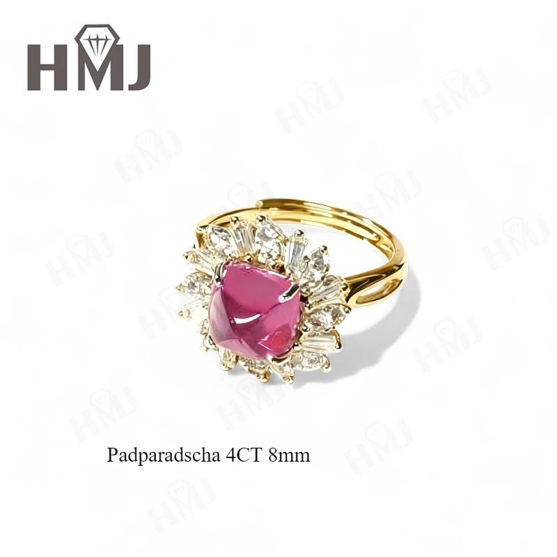 Finger Ring with 4CT Sugar Tower Lab Grown Sapphire Padparadscha 925 Silver for Women Man Engagement Banquet Accasion Christmas