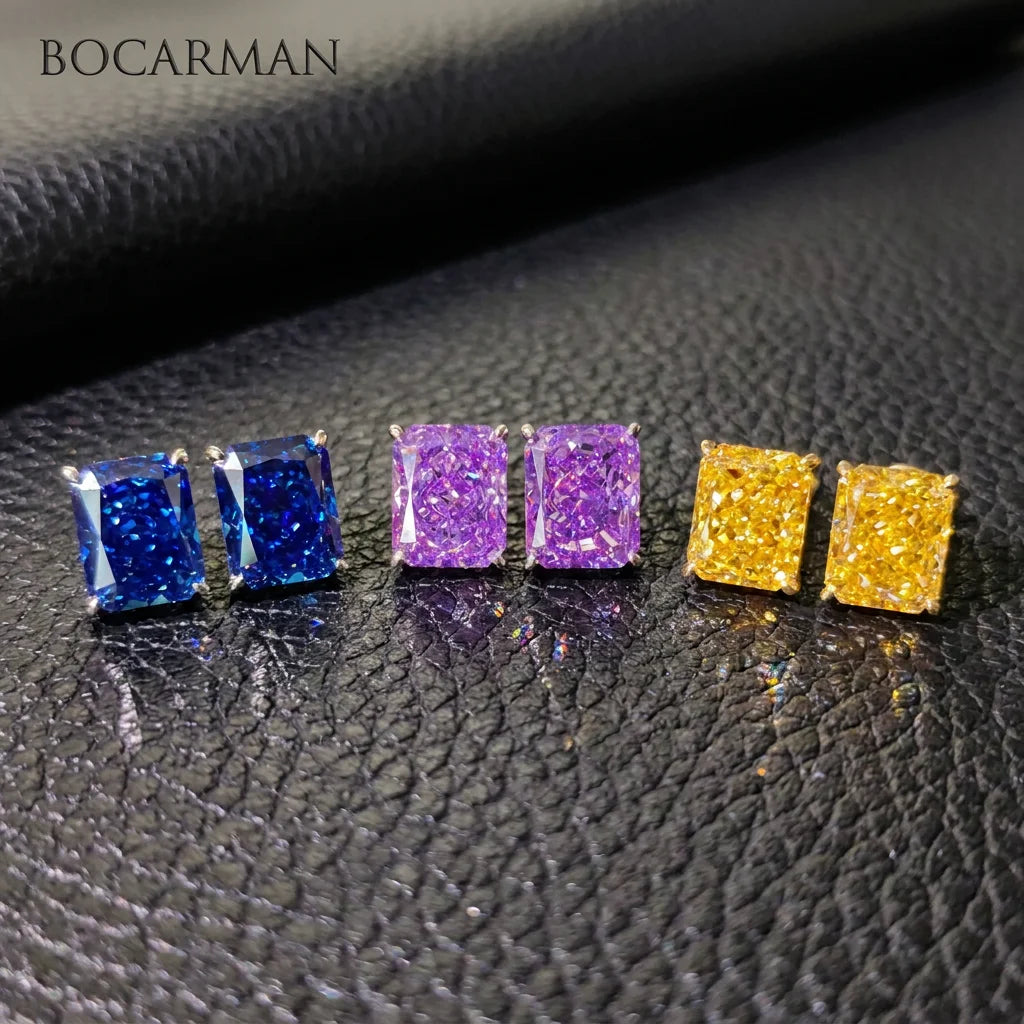Bocarman Rectangular Ice Cut Mint Green Zircon Stud Earrings S925 Sterling Silver Rhodium Plated Fine Jewelry 8x10mm