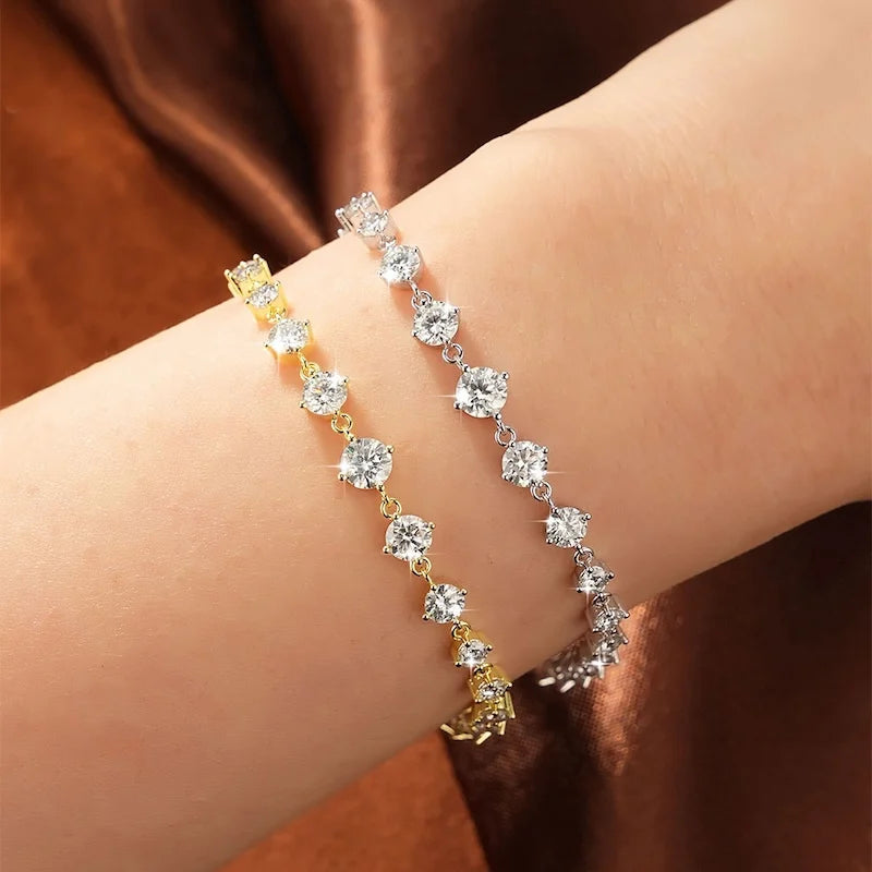 Rrjzz 5mm&4.5mm&4mm D-Color Moissanite Climber Bracelet for Women CZ Lab Imitation Diamond 18CM Charm Bracelets Jewelry Gifts