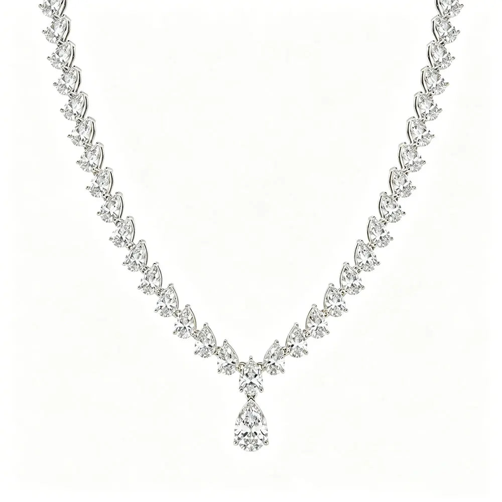 KNOBSPIN Pear Cut Moissanite Tennis Necklaces for Women Lab Diamond s925 Sterling Silver plated 18k Wedding Moissanite Necklace