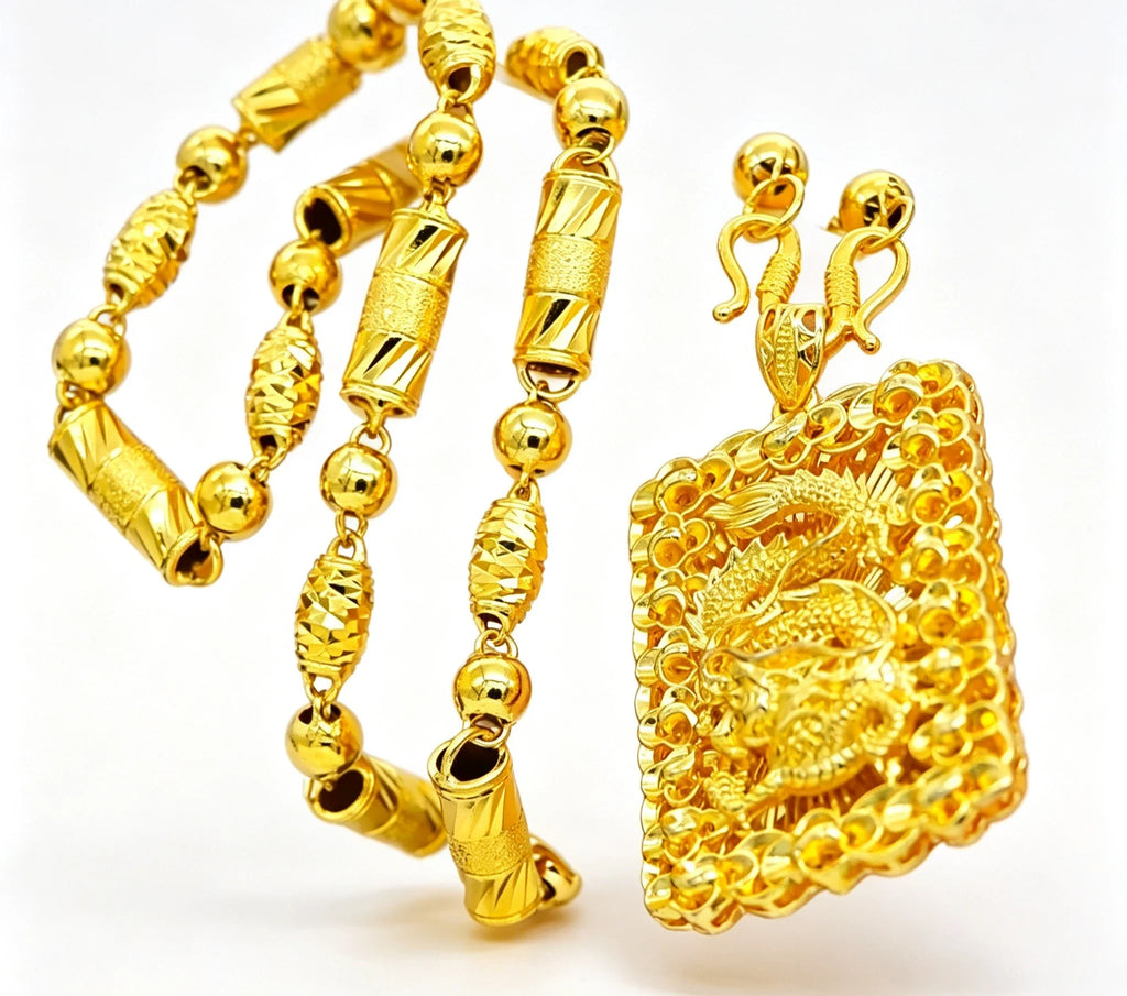9999 Real Gold Round Bead Necklace Pendant Male Domineering Eagle Pendant Square Brand Clothed Drag  birthday gift