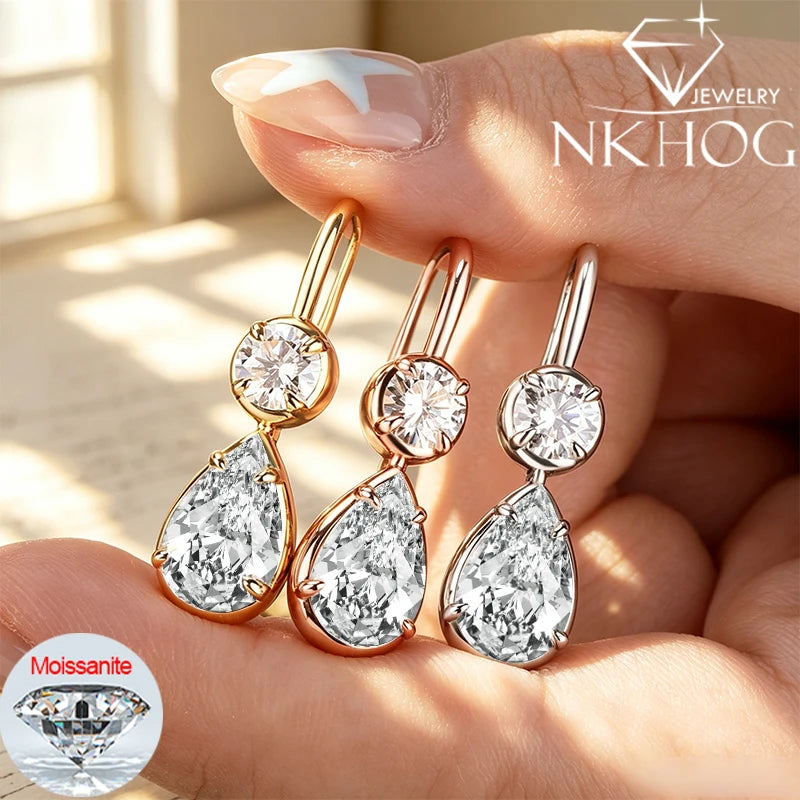 NKHOG 4CT Full Moissanite Drop Earrings Certified 925 Sterling Silver Dangle Earring For Woman Wedding Teardrop Jewelry Gift