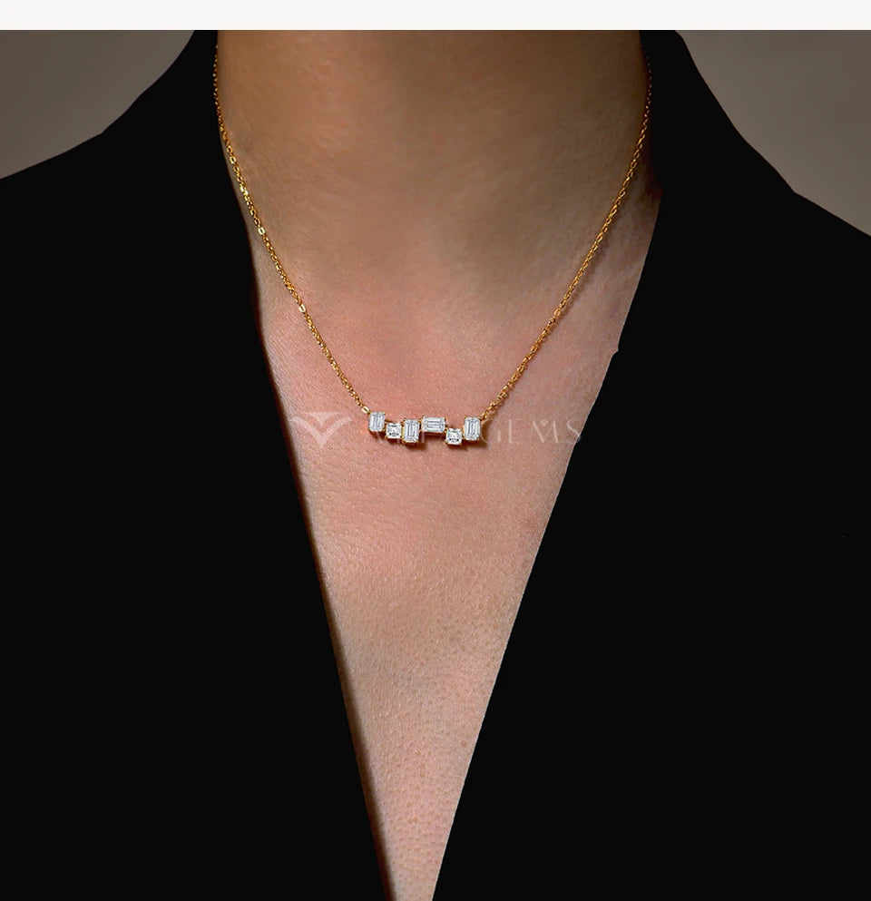 ATTAGEMS Baguette Emerald Cut Moissanite Jewelry Set for Women Rings Earrings Necklace S925 Sterling Silver 3 Piece Wedding Gift
