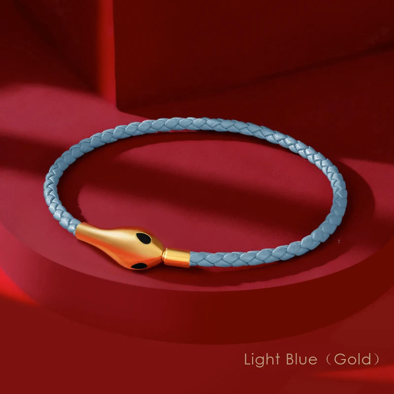 Classic Design Luxury Snakehead Bangles for Women Fashion Jewelry Genuine Braided Leather Bracelets Party Gifts Wholesale