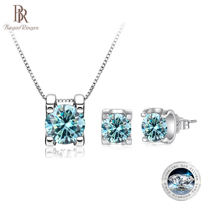 BagueRingen 1ct D Clolor Moissanite Jewelry Sets 925 Sterling Silver Party Wedding Earrings Necklace For Women Bridal Sets Gifts