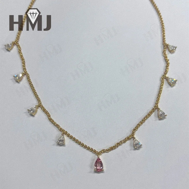Nine Pear Cut Necklace Moissanite Diamond Water Drop Custom 925 Sterling Silver Chain for Women Thanksgiving Day Christmas Gifts