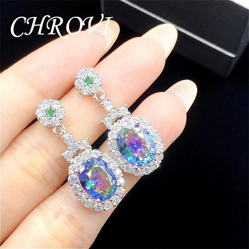Fashion 925 sterling silver simple multi-color long-style earrings for women. Elegant ear accessories.