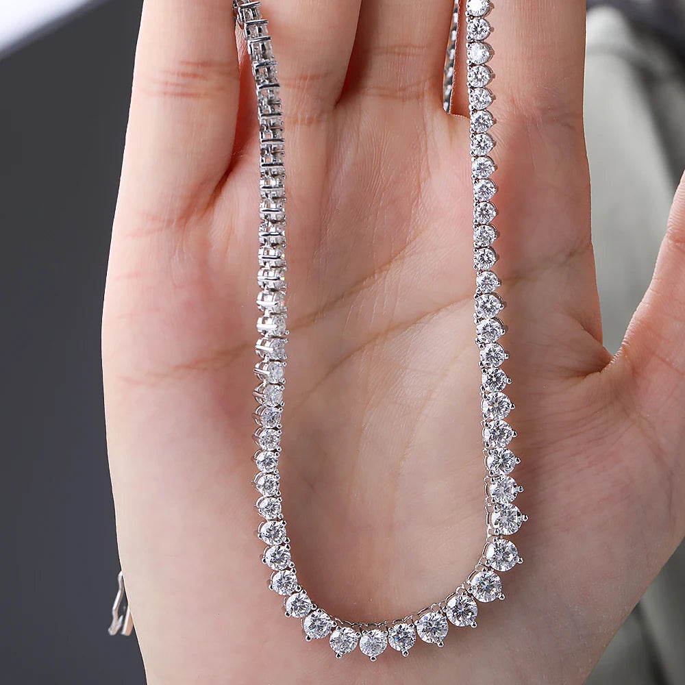 BXINY Gradual Round Moissanite Curved Tennis Necklace S925 Silver Gradient Round Diamonds for Women Wedding Bride Choker Jewelry