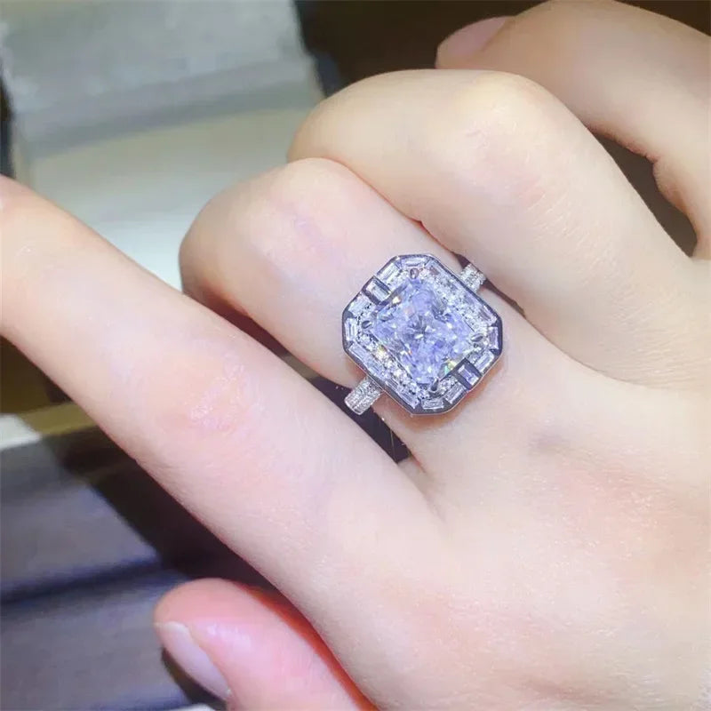 FCGJHW 3CT Radiant Cut Blue Moissanite Rings S925 Silver For Women Men Sapphire Rectangle Diamond Wedding Bands Jewelry 2026