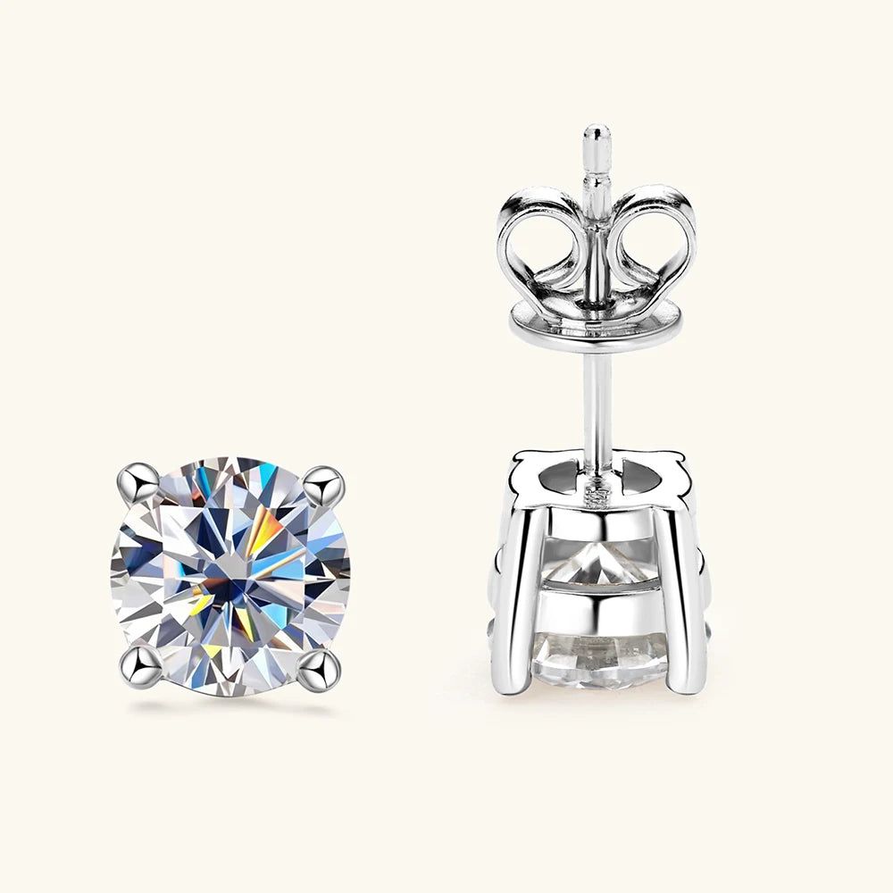 Sweetrain 925 Silver GRA Certified 0.1-2CT Moissanite Stud Earrings D/VVS1 Lab Diamond Four-jaw Earring Women Wedding Jewelry
