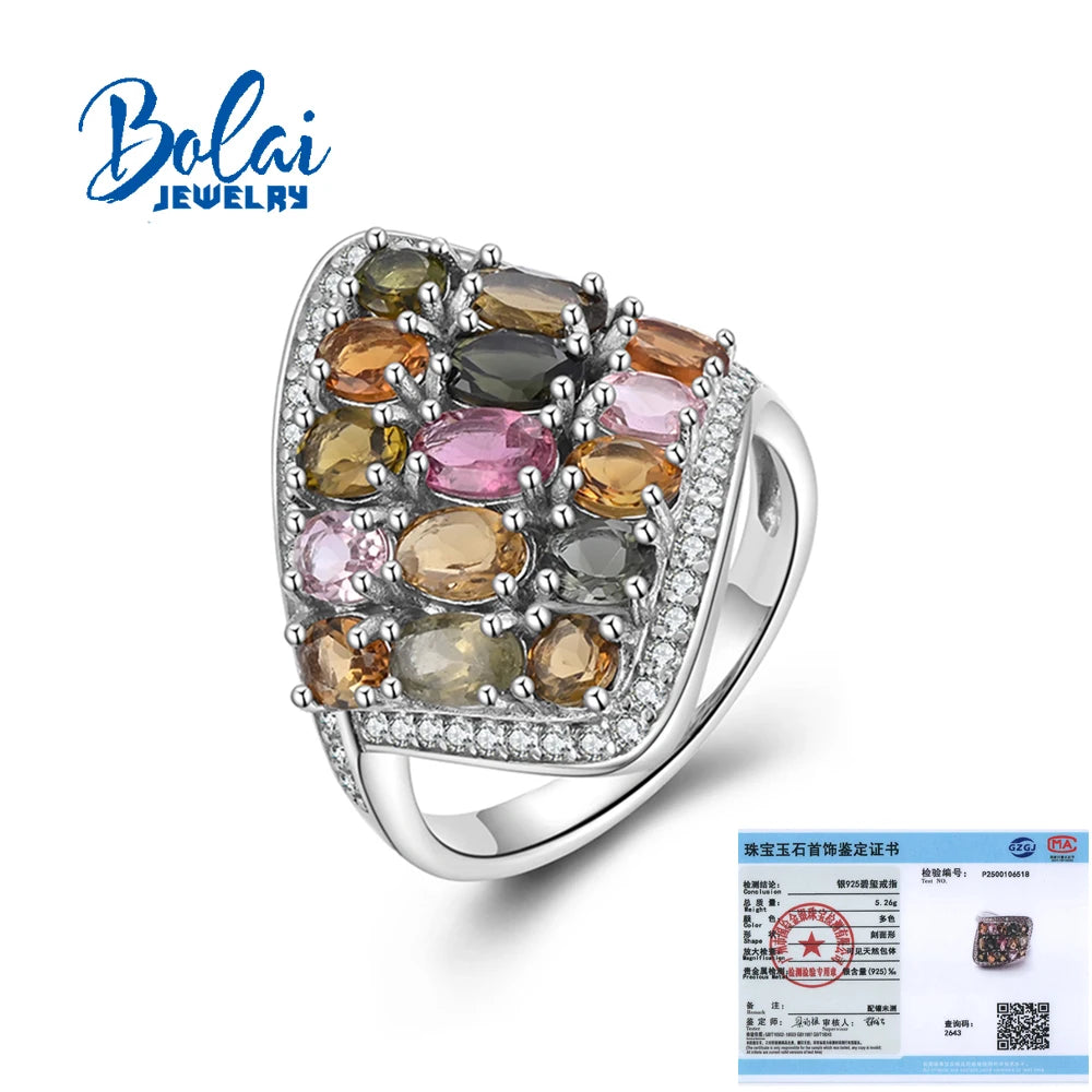 Luxury 925 sterling Silver Ring Natural Multi-Tourmaline Women's fineJewelry Party Gift Bolaijewelry