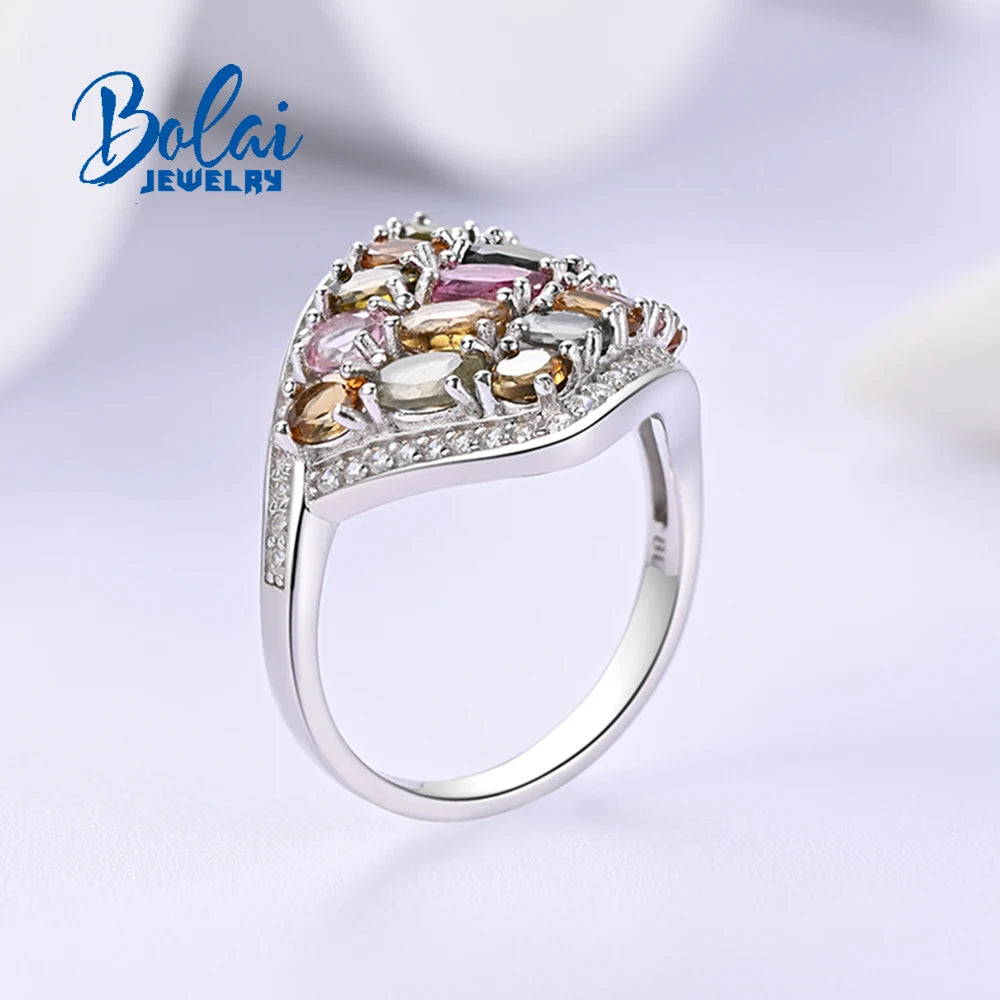 Luxury 925 sterling Silver Ring Natural Multi-Tourmaline Women's fineJewelry Party Gift Bolaijewelry