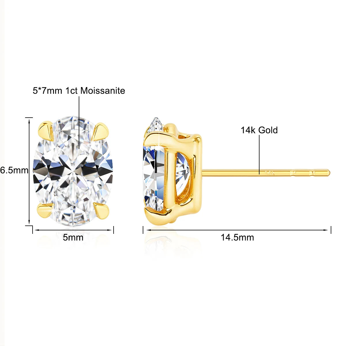 Classic 14K Gold Egg Shaped Moissanite Stud Earrings Oval Natural Zircon Trendy Engagement Ear Stud for Women Wedding Jewelry