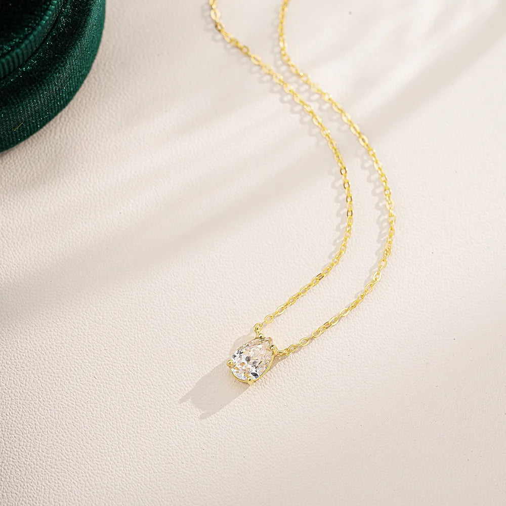Luxury 100% Real 18k Gold Women's Necklace Simple Water Drops Pear-Shaped 1 karat Diamond Pendant Moissanite Clavicle Chain