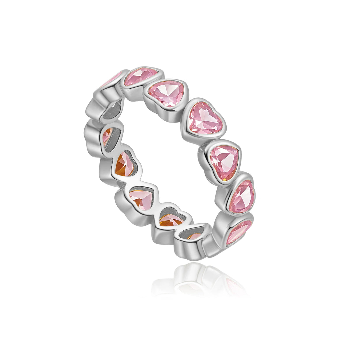 ANDYWEN 925 Sterling Silver Sweetheart Pink Zircon Ring Set Stackable Promise Rings Romantic Luxury Valentine Women Gift