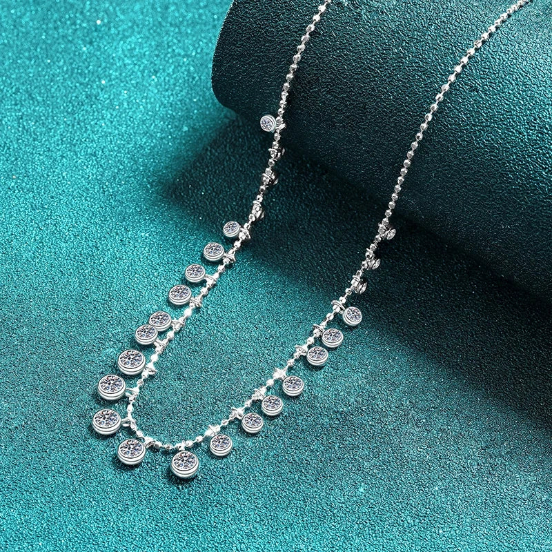 Tezzc Round Party Necklace 925 Sterling Silver With White Gold   Luxury Wedding Tennis Necklace for Women  Full Diamond Jewelry
