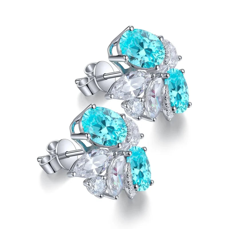 Lab Grown Paraiba Tourmaline Earrings in S925 Sterling Silver Dainty Studs for Women Lightweight Comfortable Daily Wear Jewelry