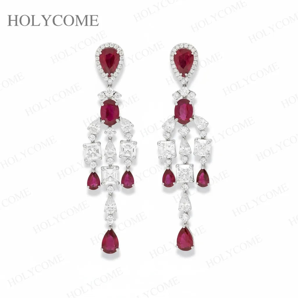 Solid 925 Sterling Silver Earrings Moissanite Ruby Earrings With Certificate Fashion Luxury Earrings For Christmas Jewelry Gifts