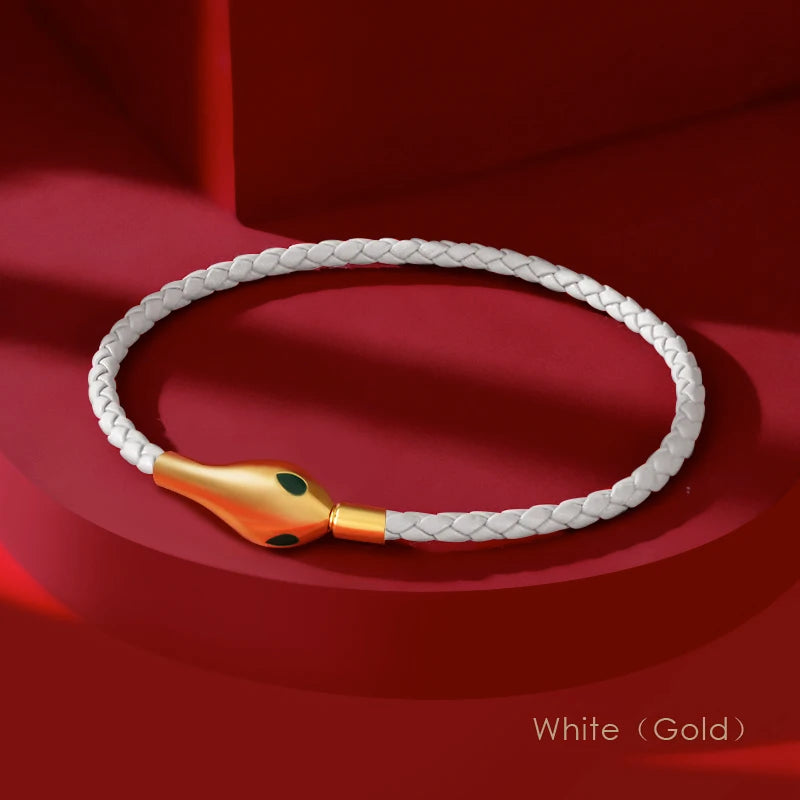 Classic Design Luxury Snakehead Bangles for Women Fashion Jewelry Genuine Braided Leather Bracelets Party Gifts Wholesale