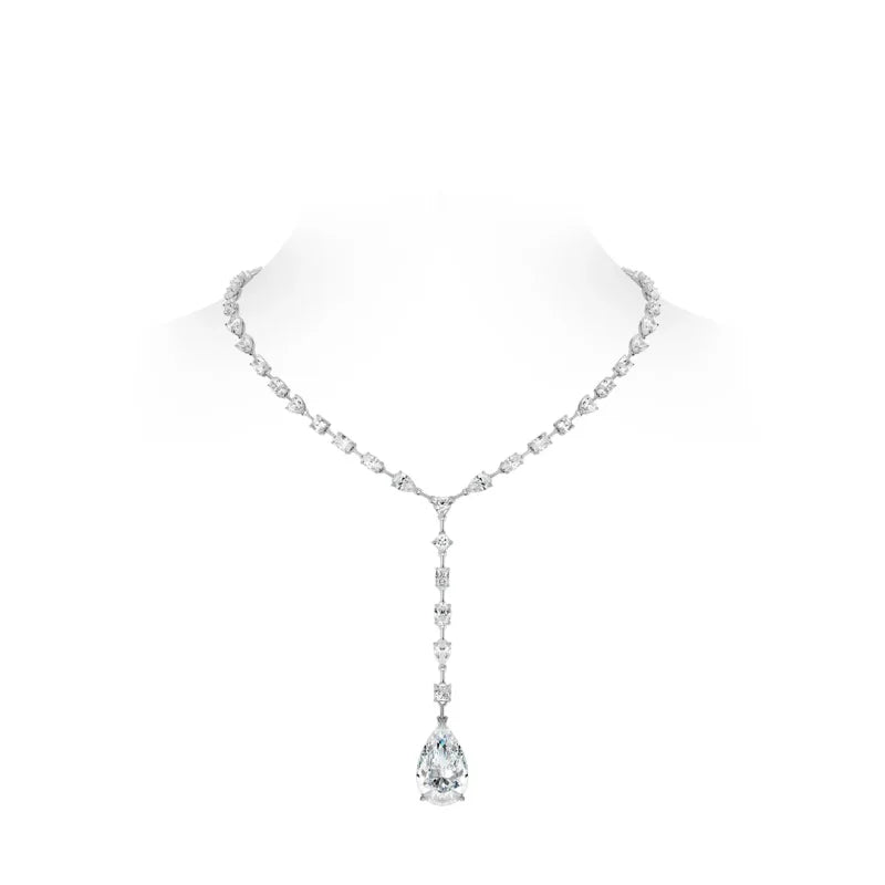 CAMEO Pendant Chain 925 Silver Synthetic Zircon White Water Drop Full Diamond Y-shaped Light Luxury WeddingJewelry Necklace