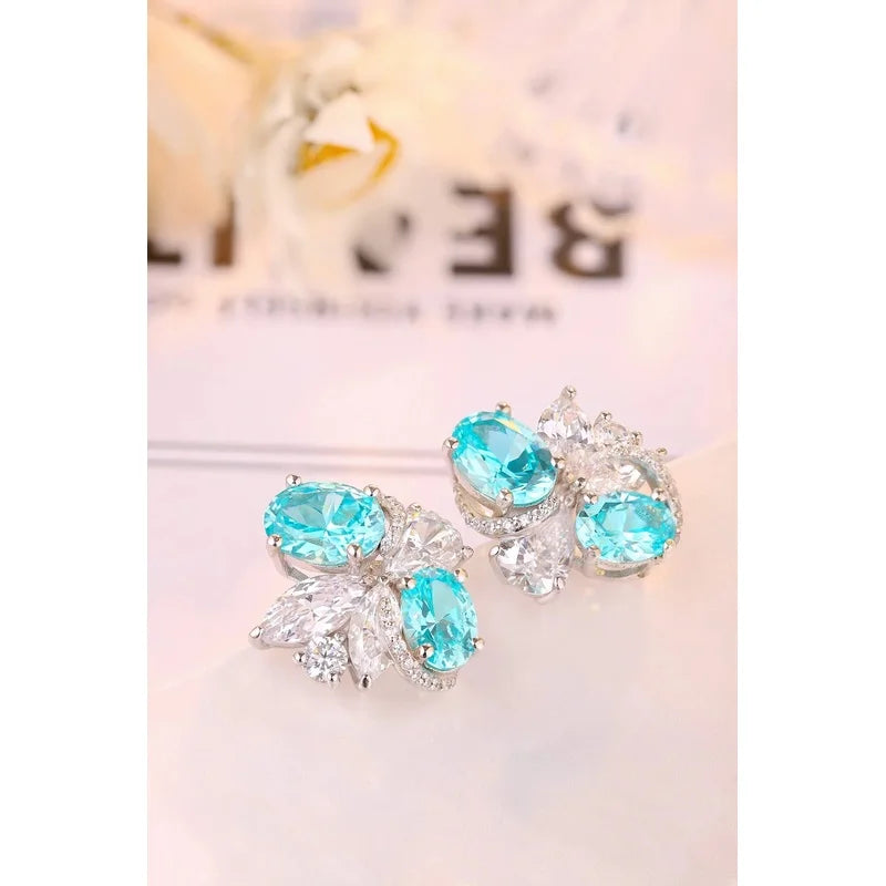 Lab Grown Paraiba Tourmaline Earrings in S925 Sterling Silver Dainty Studs for Women Lightweight Comfortable Daily Wear Jewelry