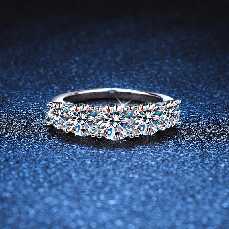 18k Plated 3.6CT All Moissanite Rings for Women 5 Stones Sparkling Diamond Wedding Band S925 Sterling Silver Jewelry Gift