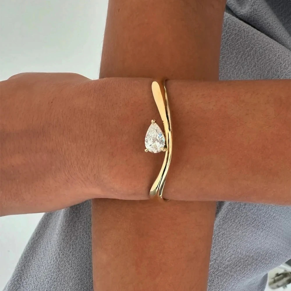 BXINY 6CT Pear Cut Moissanite Bangle 925 Sterling Silver 18K Gold Plated Water Drop Diamond Bracelet for Women Party Jewelry GRA