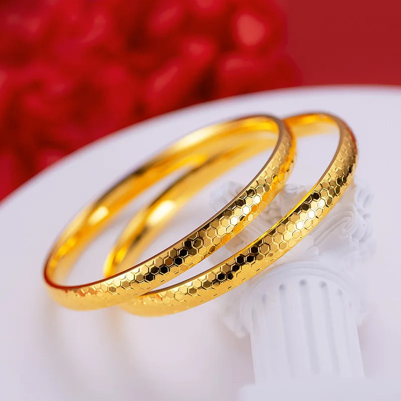 18K Yellow Gold Bangle Bracelet for Women Never Fade High Quality Fine Jewelry Wedding Engagement Bridal Party Gift for Her