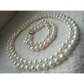 2 Strands AAA 9-10mm  South Sea White Pearl Necklace and Bracelet Set Popular Fashion Temperament Women's Set 14k Gold -