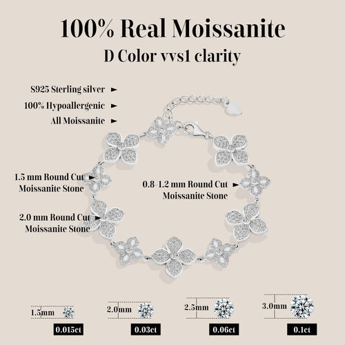 ATTAGEMS Plants Eternity Moissanite Bracelet for Women 925 Sterling Silver Adjustable Classical Tennis Chain Trendy Fine Jewelry