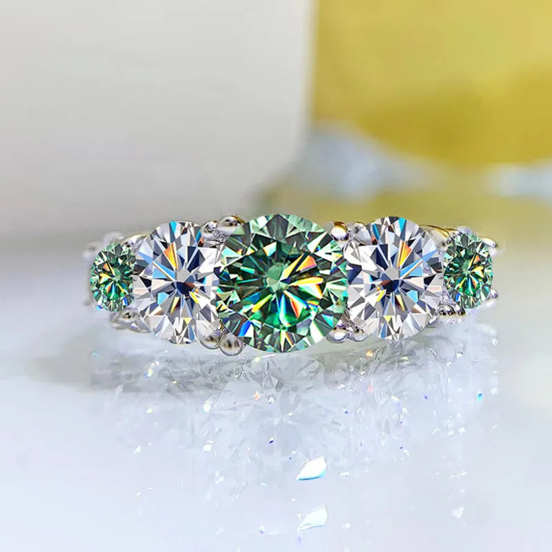 18k Plated 3.6CT All Moissanite Rings for Women 5 Stones Sparkling Diamond Wedding Band S925 Sterling Silver Jewelry Gift
