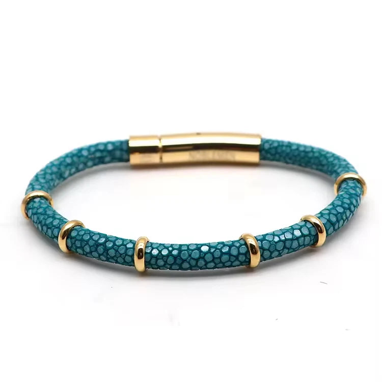 Genuine Stingray Leather Ring Beads Bracelet Double Bone Stinghd Style Gift for Birthday Gift Man Women Couple Bracelets Jewelry