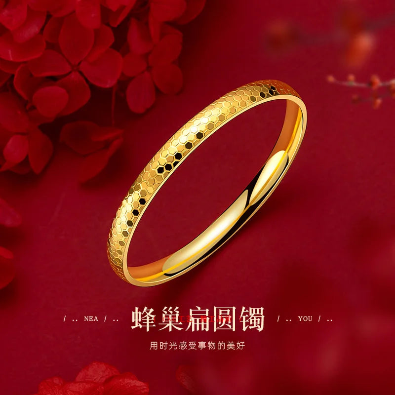 18K Yellow Gold Bangle Bracelet for Women Never Fade High Quality Fine Jewelry Wedding Engagement Bridal Party Gift for Her