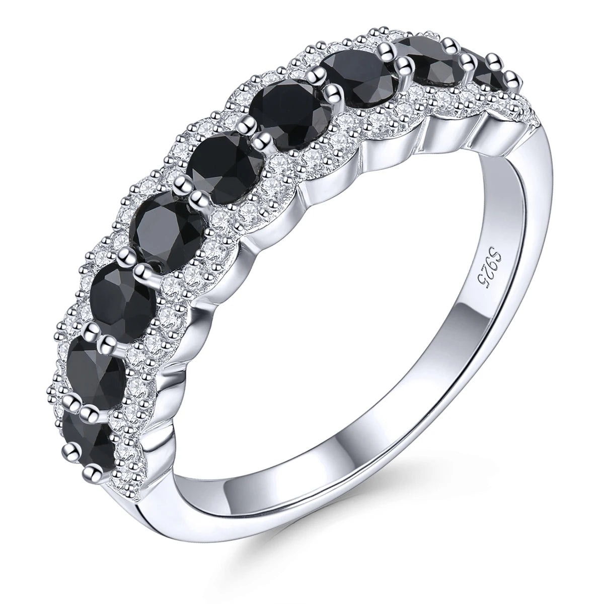 Natural Black Spinel Silver Rings 1.2 Carats Genuine Black Gemstone Faced Cutting S925 Women's Daily Birthday New Year Gifts