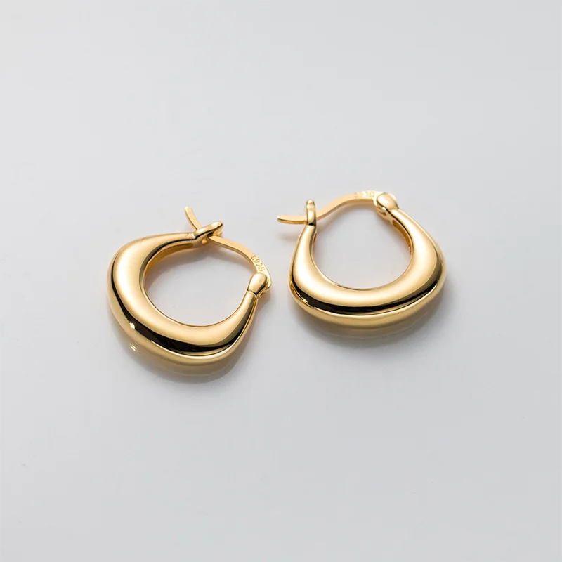 WANTME 925 Sterling Silver Statement Gold U-shaped Piercing Hoop Earrings for Women Fashion Simple European Loop Devise Jewelry