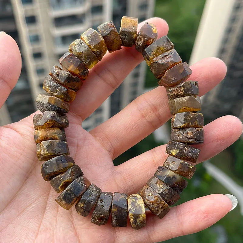 New Real Amber Bracelets for Men Women Unique Irregular Black Bead Good Smell 100% Original Natural Stone Healing Amber Jewelry