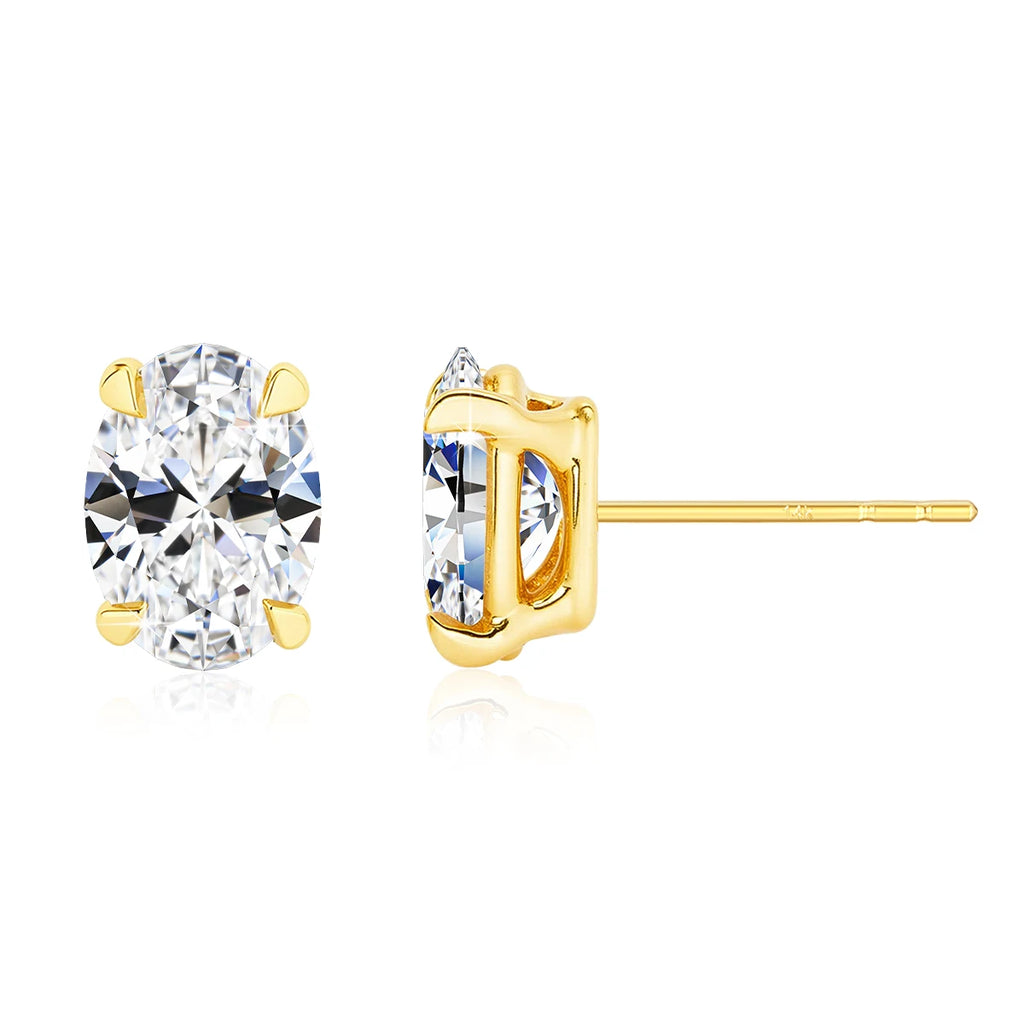 Classic 14K Gold Egg Shaped Moissanite Stud Earrings Oval Natural Zircon Trendy Engagement Ear Stud for Women Wedding Jewelry