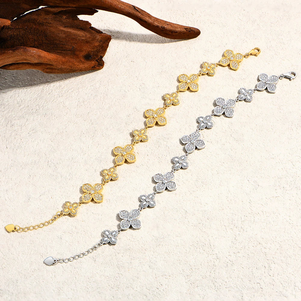 ATTAGEMS Plants Eternity Moissanite Bracelet for Women 925 Sterling Silver Adjustable Classical Tennis Chain Trendy Fine Jewelry