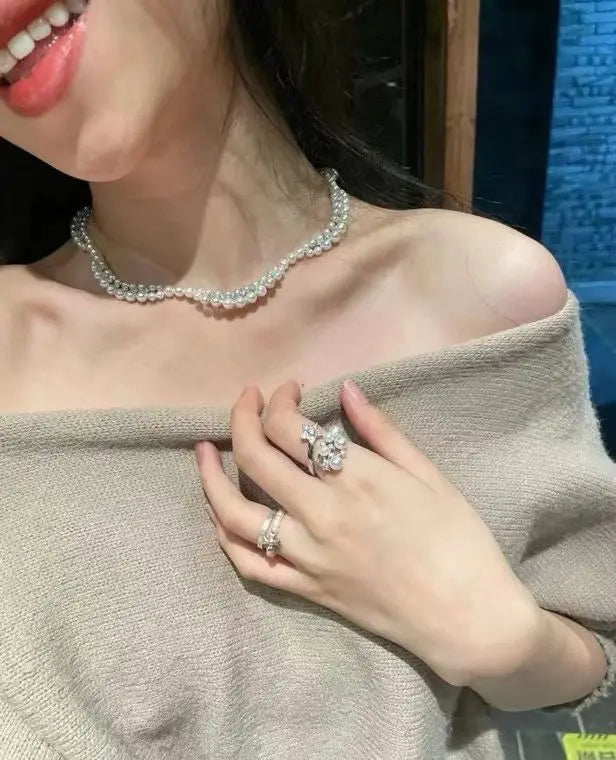 Certificated Gorgeous 925 Silver Aurora Luster Natural Pearls Moissanite Diamond Lace Choker Necklace Women Collar High Jewelry