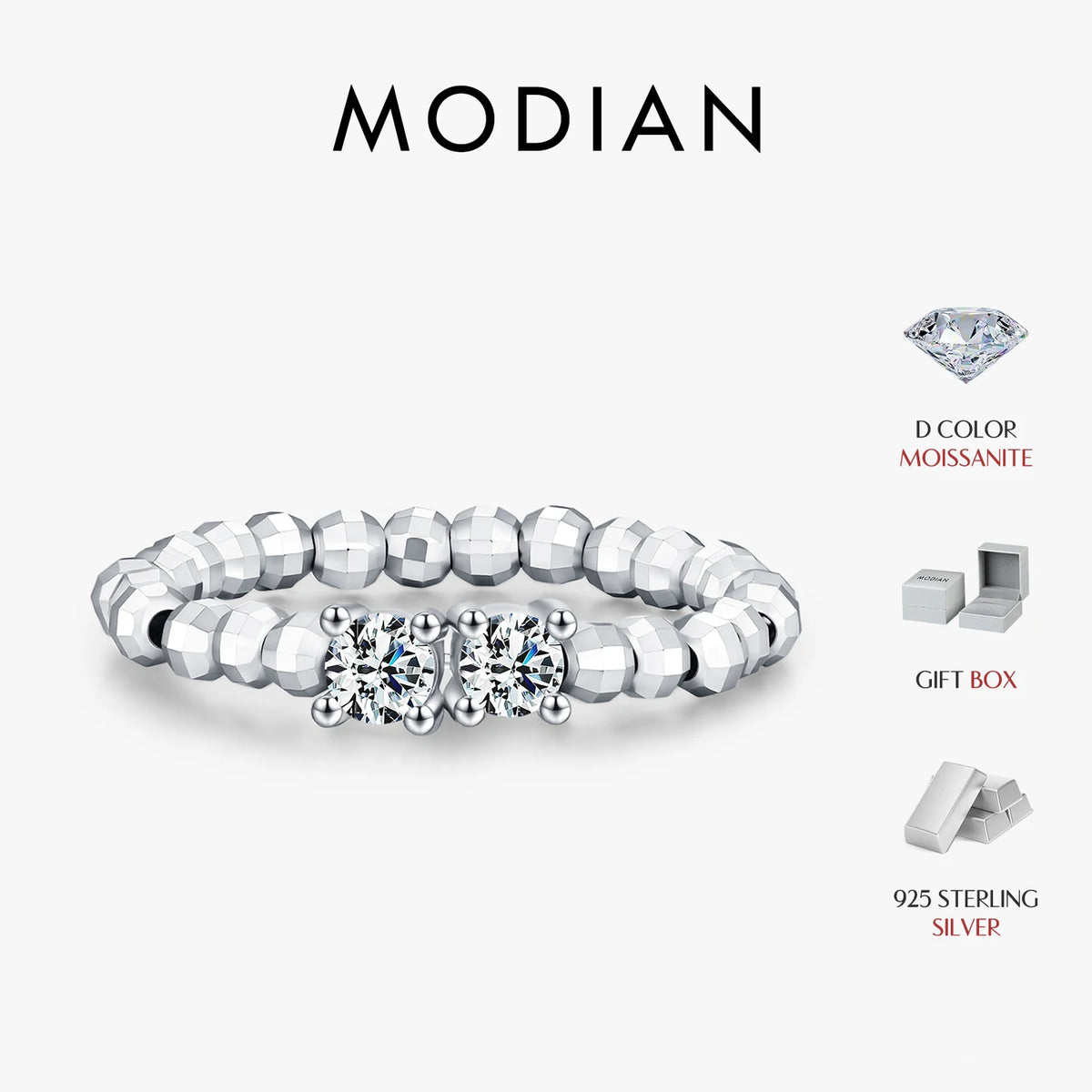MODIAN 0.2CT Moissanite Beaded Lab Diamond Rings 925 Sterling Sliver Delicate Stackable Finger Rings For Women Fine Jewelry