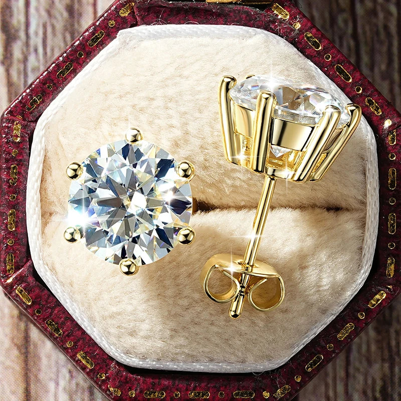 IOGOU 1.0ct 2.0ct D Round Moissanite Earrings Stud Gold Filled 3ct 0.5ct Piercing Ear Jewelry for Women Men GRA Certiicate Gifts