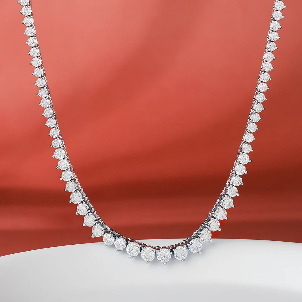 BXINY Gradual Round Moissanite Curved Tennis Necklace S925 Silver Gradient Round Diamonds for Women Wedding Bride Choker Jewelry