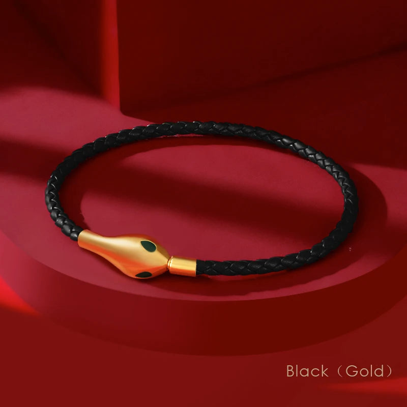 Classic Design Luxury Snakehead Bangles for Women Fashion Jewelry Genuine Braided Leather Bracelets Party Gifts Wholesale