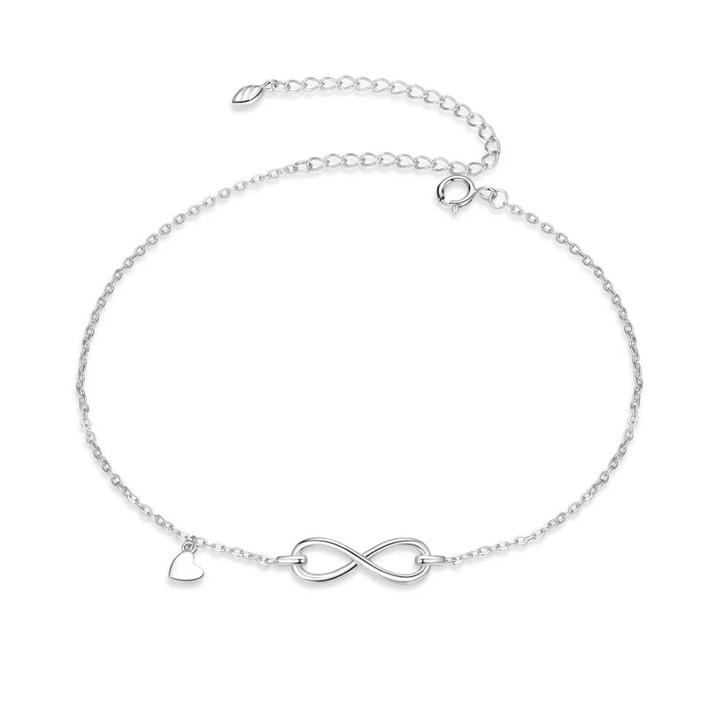 BISAER 100% 925 Sterling Silver Infinity Love Anklets Geometric Heart Chain Anklets For Women Party Fine Jewelry Holiday Gift