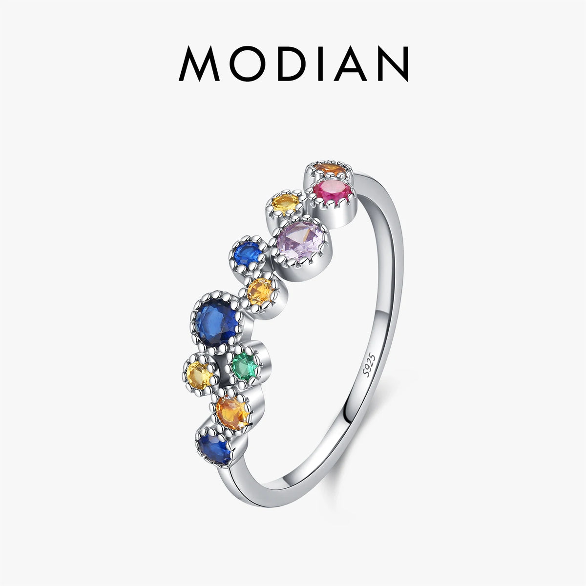 MODIAN 925 Sterling Silver Multi-Color Zirconia Ring Dazzling Sparkling Finger Rings  For Women Luxury Fine Jewelry Party Gift