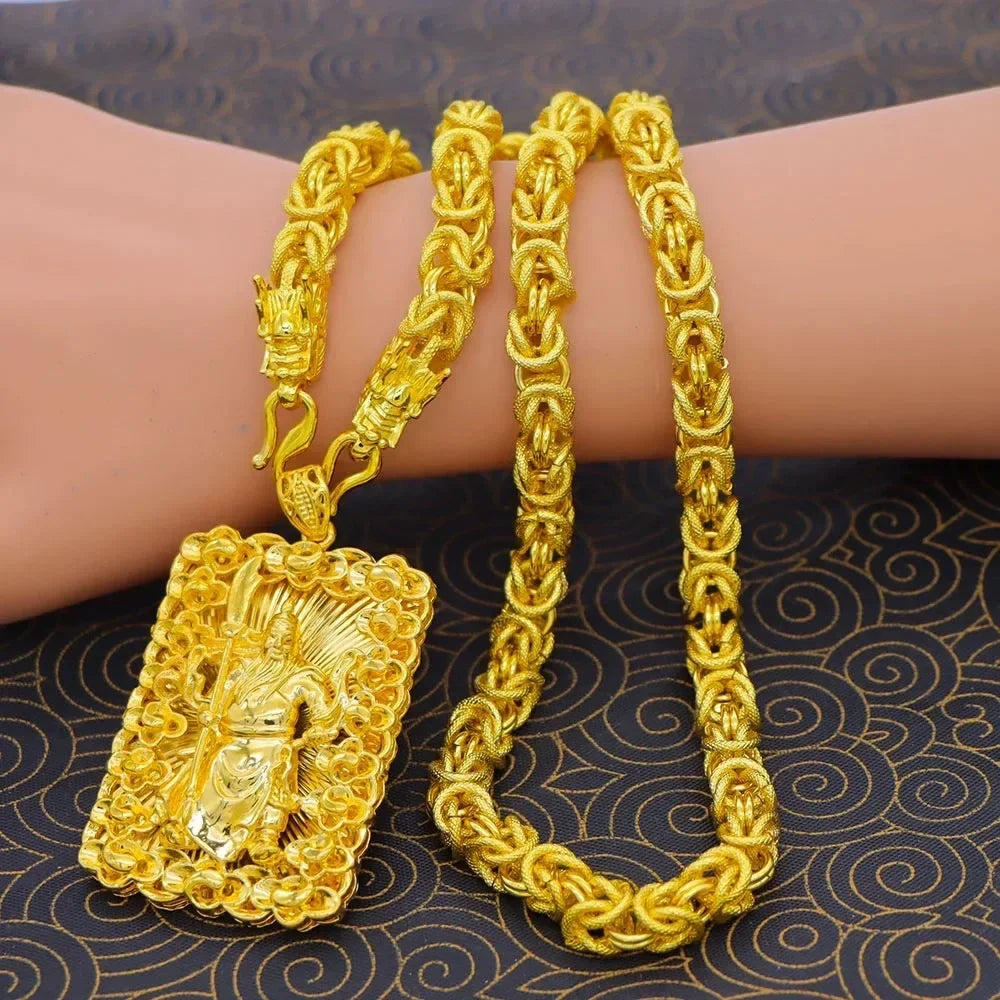 9999 Real Gold Round Bead Necklace Pendant Male Domineering Eagle Pendant Square Brand Clothed Drag  birthday gift