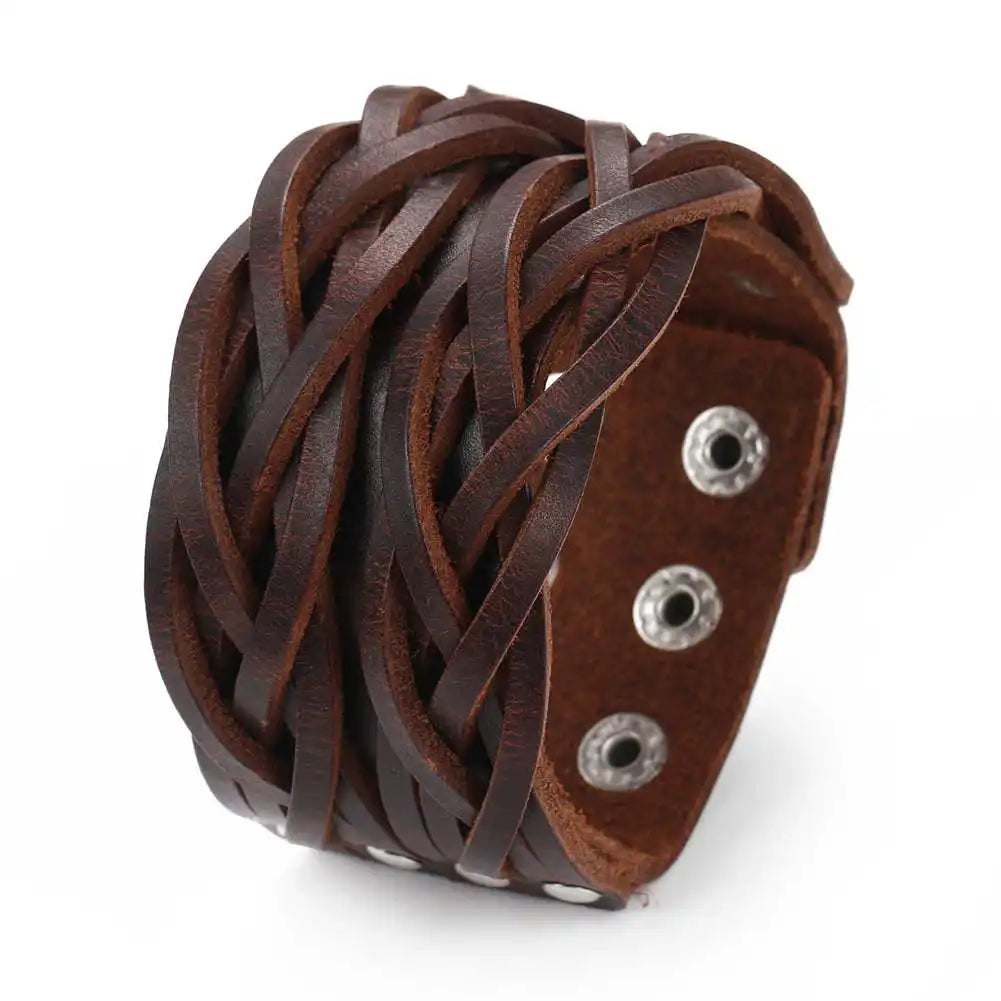 2 Pcs Punk Leather Cuff Bracelet Adjustable Straps Wrap Bracelets Cuff Gothic Leather Wristbands for Men, Women
